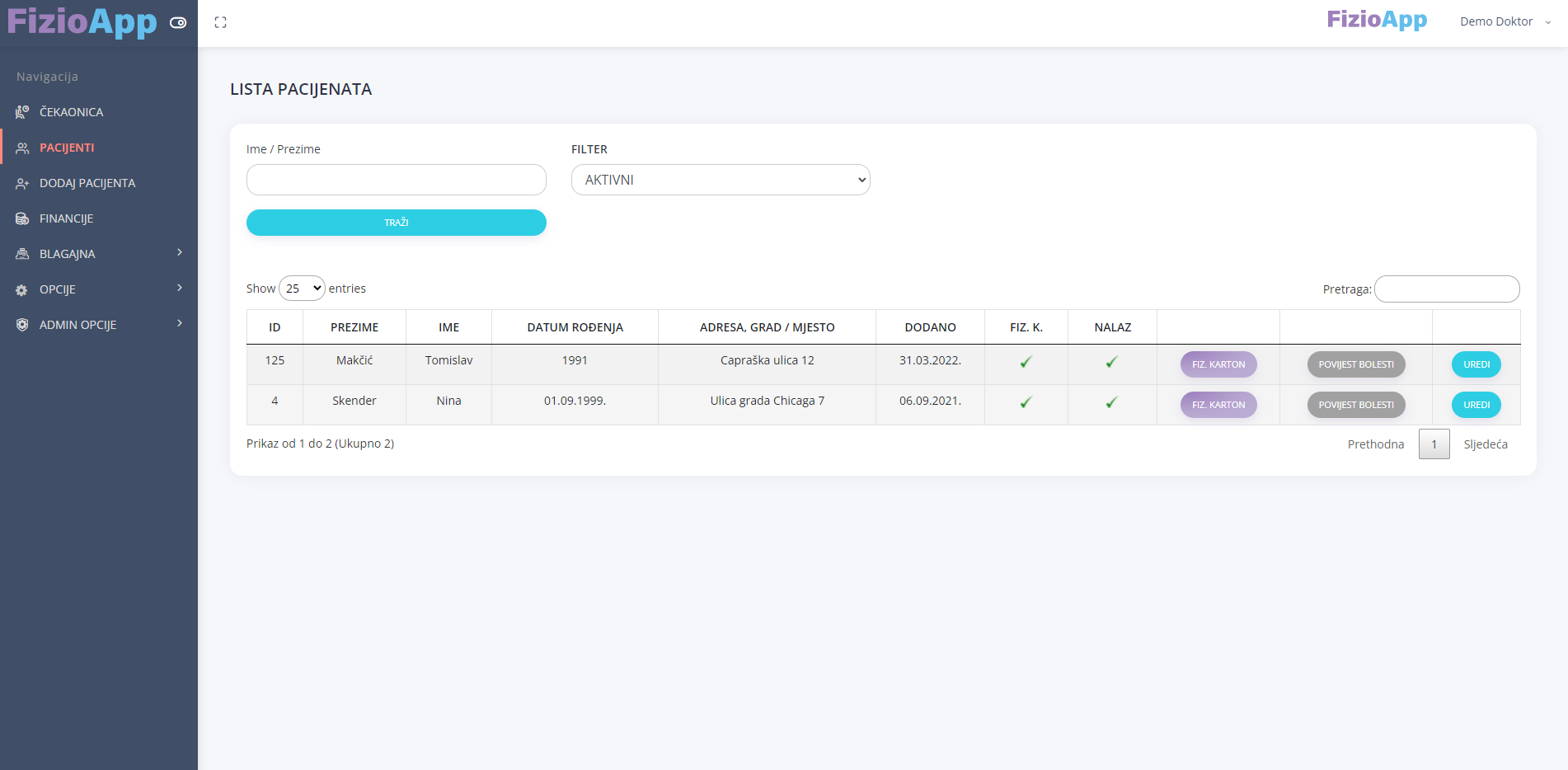 PROGRAM ZA VOĐENJE POSLOVANJA KLINIKE I PRAĆENJE PACIJENATA